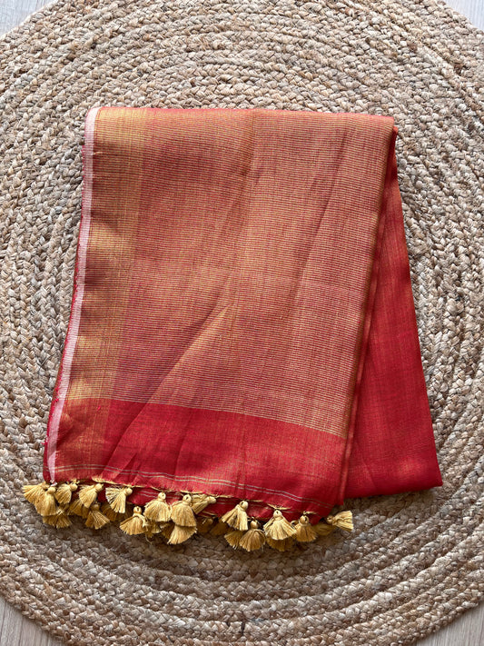 Sunset Orange Linen Tissue Saree