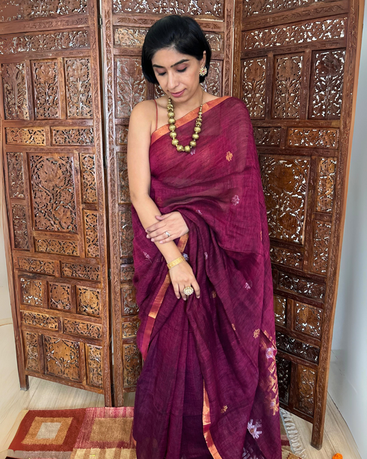 A Glass of Wine Linen Jamdani Saree